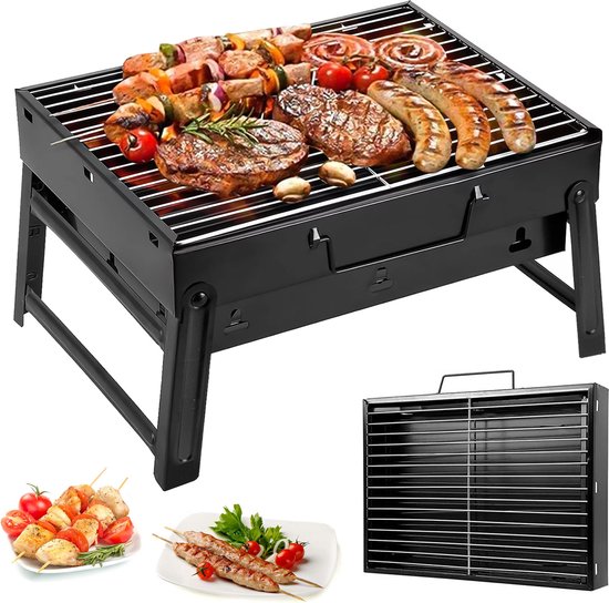 Uten Opvouwbare Smoker Barbecue - Tafel Barbecue - Houtskoolbarbecue - Camping bbq - BBQ Grill - Grilloppervlak (L x B) 35 x 27 cm - Zwart van Uten