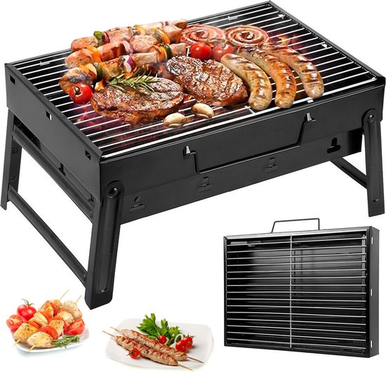 Uten Opvouwbare tafel bbq - Tafelbarbecue houtskool - Smoker mini barbecue - Houtskoolbarbecues - Camping barbecues - BBQ Grill - Barbeque - Tafelbarbecues - Grilloppervlak (L x B) 43.3 x 29.5 cm - (2 stijl | B) van Merkloos