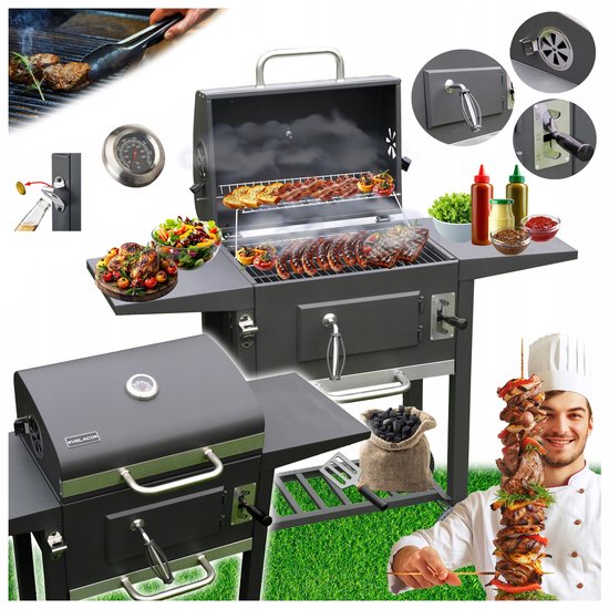 VELACO Koolgrill met Deksel, Thermometer & Wielen - Grijs van VELACO