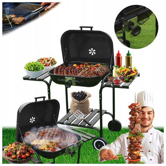 VELACO Koolgrill VL02 Zwart met Deksel & Wielen - 121cm Breed van VELACO