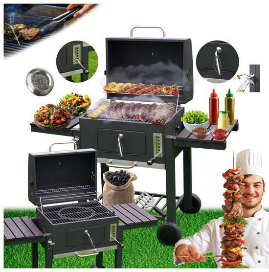 VELACO Koolgrill XXL met Deksel, Wielen & Thermometer - Grijs van VELACO
