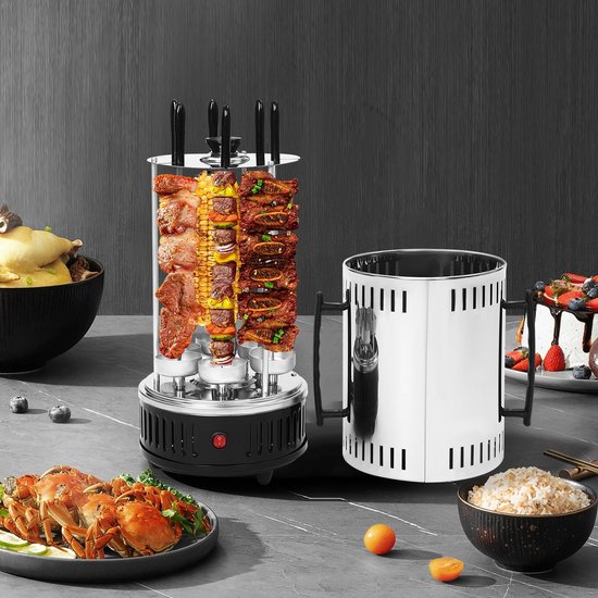 Verticale Elektrische Grill 1000W - Draaispit Grill met 6 Spiesen - Rookvrije Kebab & Shoarma Grill voor Thuis