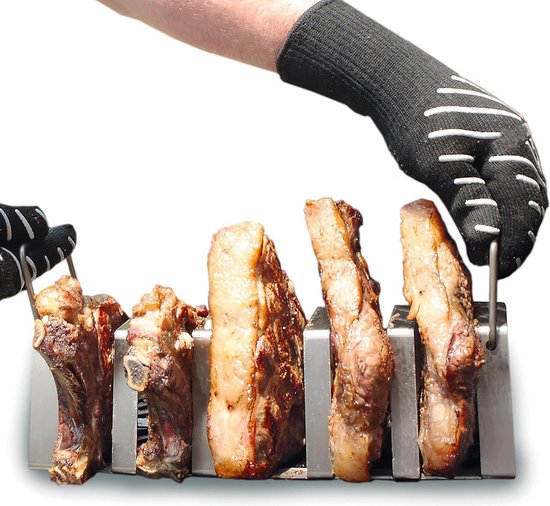 Verticale koken - Runderrib Fiorentina-vlees T-Bone - BBQ accessoires - Gas- en houtskoolbarbecue - 5 Ribs - 1.2 kg - Gemaakt in Italië van VER