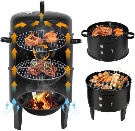 Verticale Rookoven 80 cm – Smoker Barbecue met Dubbele Kamer, Thermometer en Luchtregeling van Merkloos