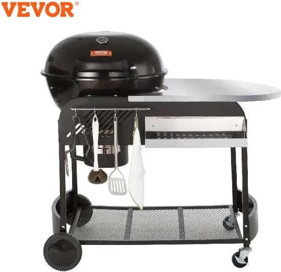 Vevor Barbecue - Met Tafel - BBQ - Houtskool - Kogelbarbecue - Houtskoolgrill - Verrijdbaar - 101 CM Hoog - 53 CM Grill - Porselein Geëmailleerd