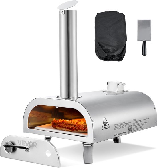 VEVOR Outdoor Pizzaoven 12 Inch Pelletpizzaoven, Draagbare Pizzaoven met Ingebouwde Thermometer, Houtgestookt, Pizzasteen, Pizzaschep en Draagtas, Roestvrijstalen Pizzamaker, voor Tuin en Kamperen van Merkloos