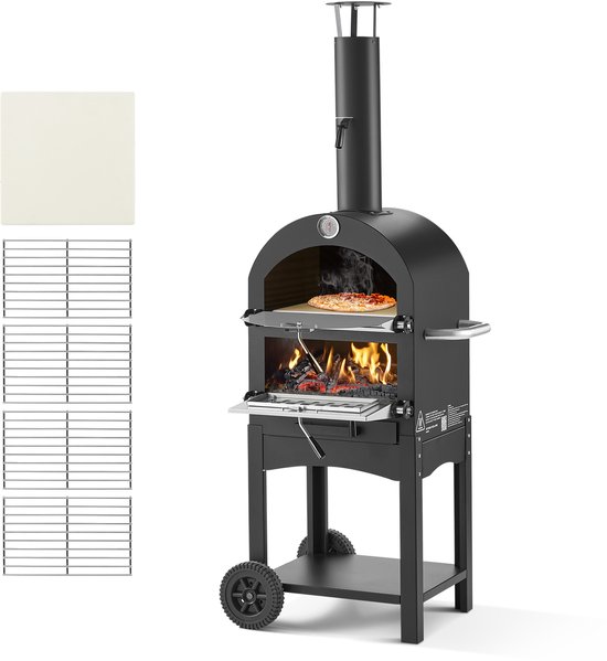 VEVOR Pizzaoven 12 Inch Pelletoven, 2-Laags Houtgestookte Pizzaoven, Houtgestookte Buitenoven met 2 Afneembare Wielen, Pizzamaker met Een Maximale Temperatuur van 540 °C voor Grillen van Merkloos