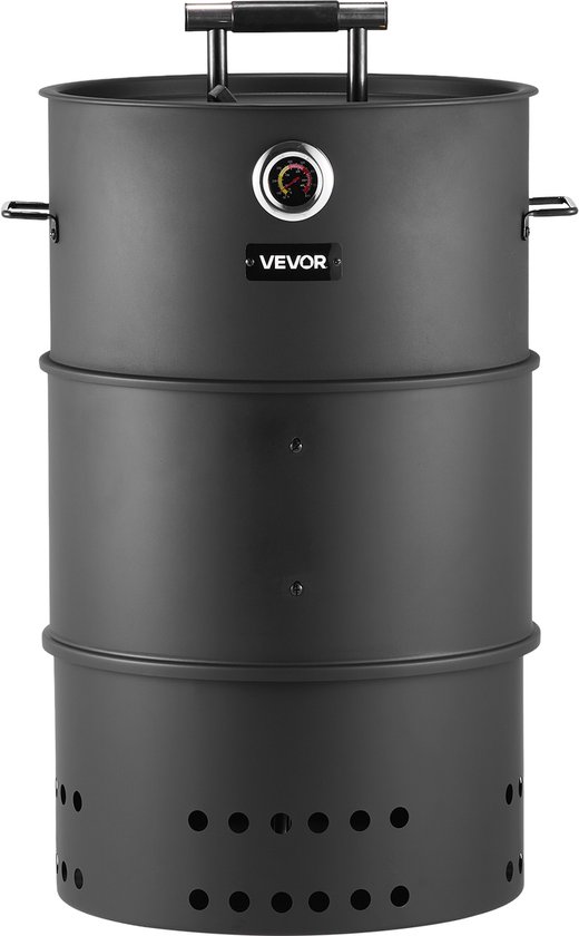 VEVOR Rookoven, 470mm, Houtskoolgrill, Barbecue Rookoven, Gecoat Stalen Grillvat met 2 Grillroosters, 1 Ophangstang, 6 Haken en Thermometer van Merkloos