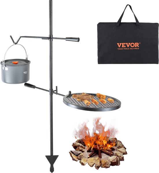VEVOR Rotisserie Roterende Grill Staal 360 x 360 Mm Houtskoolgrill Dubbellaags Kookrooster Grillrek 6 Kg Laadvermogen 300 ℃ Vrijstaand Spit Gebraad BBQ Grillwagen Barbecue Buiten van VEVOR