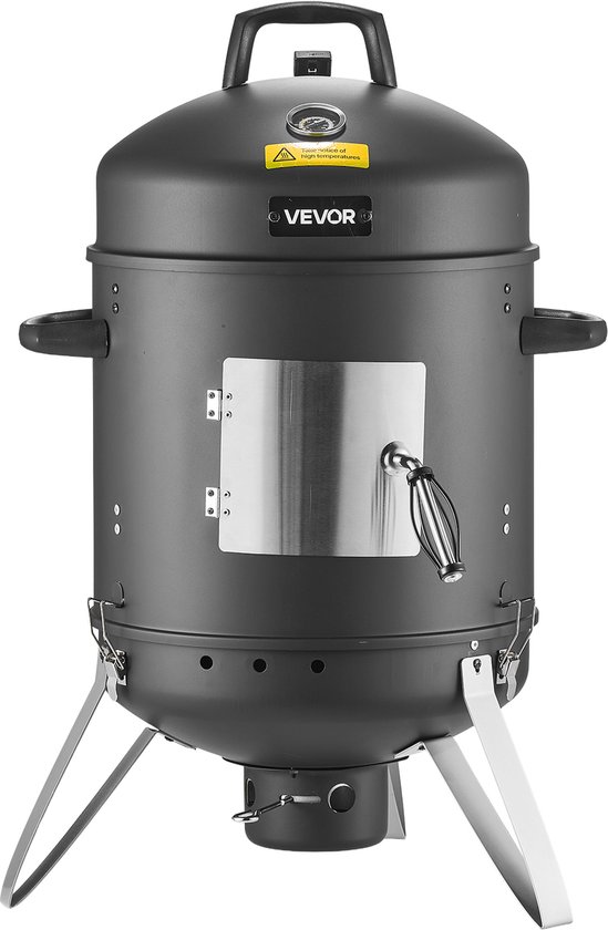 VEVOR Smoker Barrel, 40 Cm Verticale Houtskoolgrill, Gecoat Stalen Grill met 2 Grillroosters, Thermometer, Ventilatieopeningen En Uitneembare Aslade, Bbq-Smoker voor Barbecuefeestjes