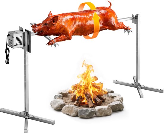 VEVOR Speenvarkengrill, Lamsgrill, Spitgrill, Rotisseriegrill 1422,4 mm, AC 220-240V, 8-Traps Elektrische Rotisseriegrillset met Een Draagvermogen van 60 Kg, 38W Motor, Grillset Voor Feestjes