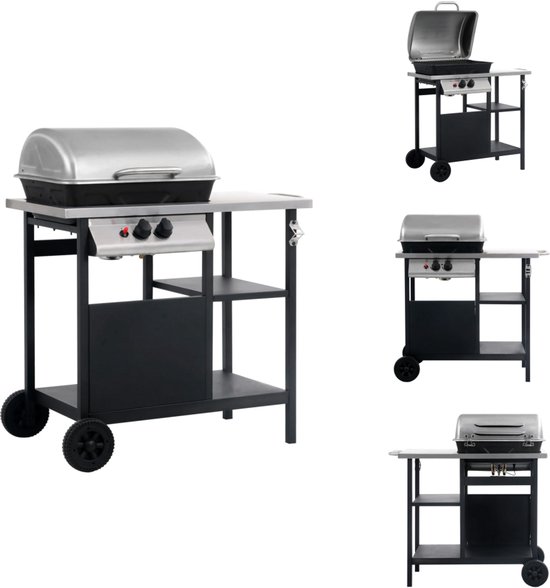 vidaXL Barbecue - Barbecues - Gasbarbecue - Gasbarbecues - Gasbarbecue met 3-laags zijtafel zwart en zilverkleurig van VidaXL