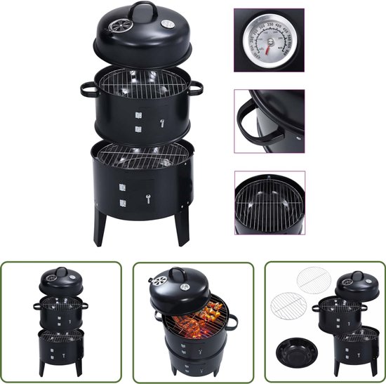 vidaXL Barbecues - Houtrook Bbq - Houtskoolroker barbecue-grill 3-in-1 40x80 cm - Houtskool BBQ - Rookoven - Outdoor Keuken van Merkloos