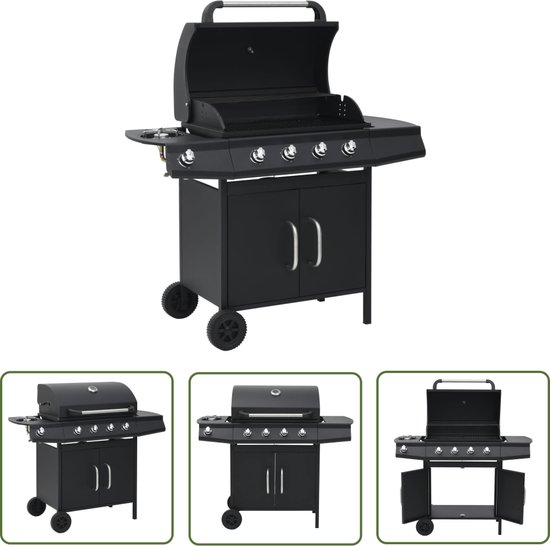 vidaXL Bbq - Gasbarbecue - Gasbarbecue 4+1 kookzone staal zwart - Buitenkoken - Gasgrill - Stainless Steel van Merkloos