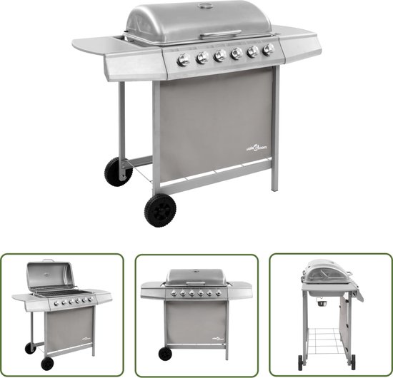 vidaXL Bbq - Gasbarbecue - Gasbarbecue met 6 branders zilverkleurig - Buitengoed - Tuingrill - Stainless Steel van VidaXL