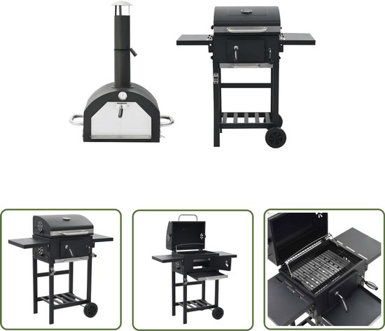 vidaXL Bbq - Pizzaoven - Pizzaoven en barbecue 3-in-1 zwart - Buitengrill - Houtgestookt - Staal van Merkloos