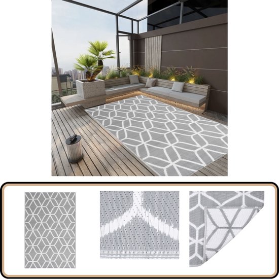 vidaXL Buitenkleed - 140x200 cm - Grijs - Polypropyleen Tuintapijt - Buitentapijten - Terrasdecoratie - Outdoor Tapijt - Polypropylene Tapijt van VidaXL