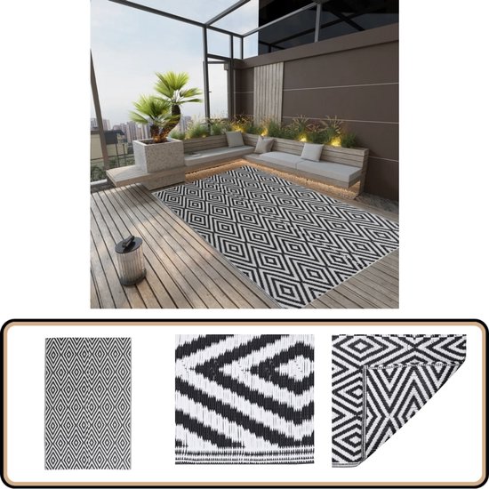 vidaXL Buitenkleed - 140x200 cm - Polypropyleen - Zwart Tuintapijt - Outdoor Vloerbedekking - Patio Dekens - Terrasdecoratie - Polypropylene Tapijt van Merkloos