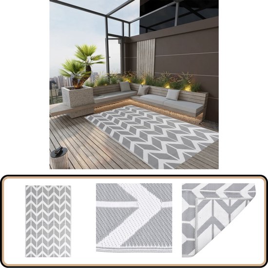 vidaXL Buitenkleed - 160x230 cm - Polypropyleen - Grijs Tuintapijt - Buitentapijt - Patio Tapijten - Terrasdecoratie - Lounge Set Dekking van VidaXL