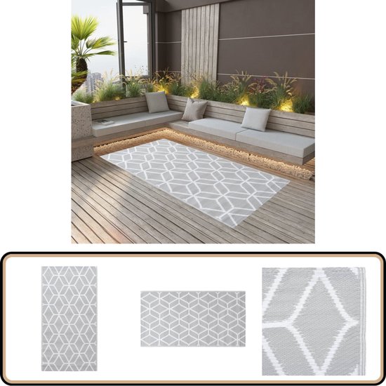 vidaXL Buitenkleed - 190x290 cm - Grijs - PP Tuintapijt - Buitentapijt - Terraskleed - Lounge Set - Outdoordecoratie van VidaXL