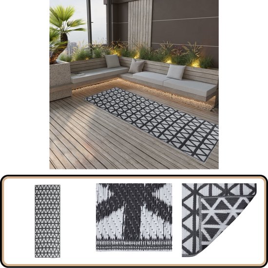 vidaXL Buitenkleed - 80x250 cm - Zwart - Polypropyleen Tuintapijt - Outdoor Tapijten - Patio Dekens - Terrasdecoratie - Zwart Tapijt van Vidaxl