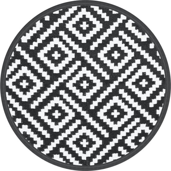 vidaXL - Buitenkleed - ARAKIL - Ø160 - cm - polypropeen - wit - en - zwart van VidaXL