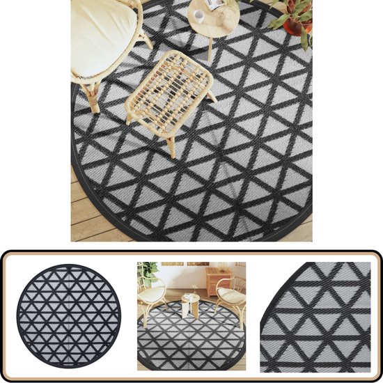 vidaXL Buitentapijt - Rond - 200 cm - Zwart Tuintapijt - Buitentapijt - Terrasdecoratie - Patiodekoration - Outdoorvloerkleed van VidaXL