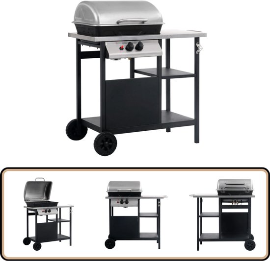 vidaXL Gasbarbecue - 3-laags zijtafel - Zwart/Zilver Gasbarbecue - Bbq - Buitenkeuken - Tuinkookset - Stainless Steel van VidaXL