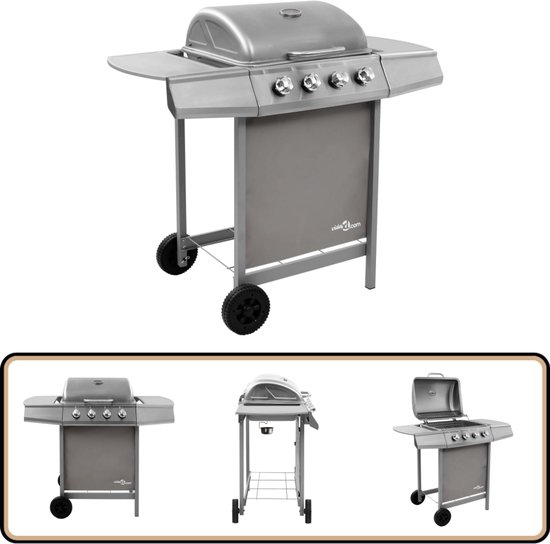 vidaXL Gasbarbecue - 4 Branders - Zilver - Inclusief Hoes Gasbarbecue - Buitengoed - Bbq - Barbecues - Grills van Vidaxl