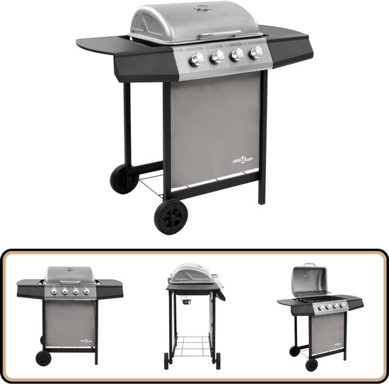 vidaXL Gasbarbecue 4 branders - Zwart en Zilver Gasbarbecue - Buitengoed - Bbq - Grillen - Outdoor Cooking van Vidaxl