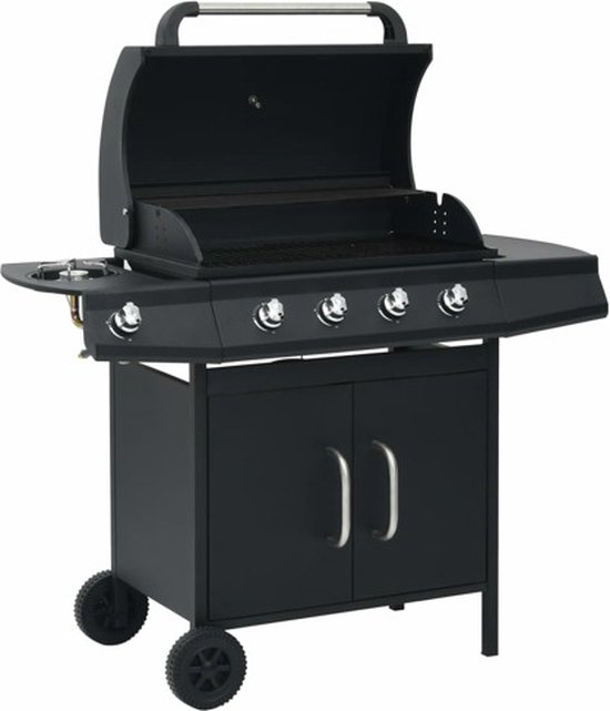 vidaXL Gasbarbecue 4+1 kookzone staal zwart van vidaXL