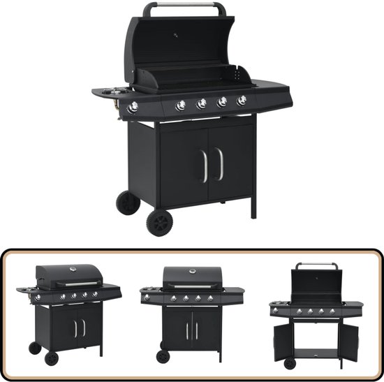 vidaXL Gasbarbecue 4+1 - Staal - Zwart - Inclusief hoes Gasbarbecue - Bbq - Buitenkeuken - Gasfornuis - Barbecueset van VidaXL