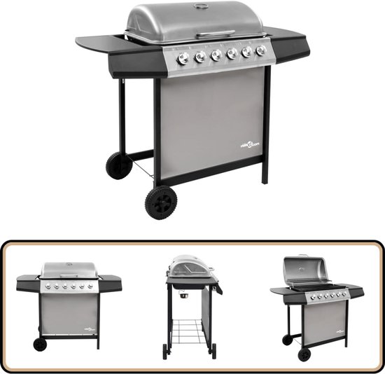 vidaXL Gasbarbecue 6 branders zwart/zilver Gasbarbecue - Buitengoed - Bbq - Grillen - Outdoor Cooking van Vidaxl