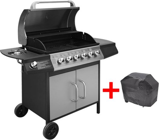 vidaXL Gasbarbecue 6+1 kookzone zwart en zilver van VidaXL