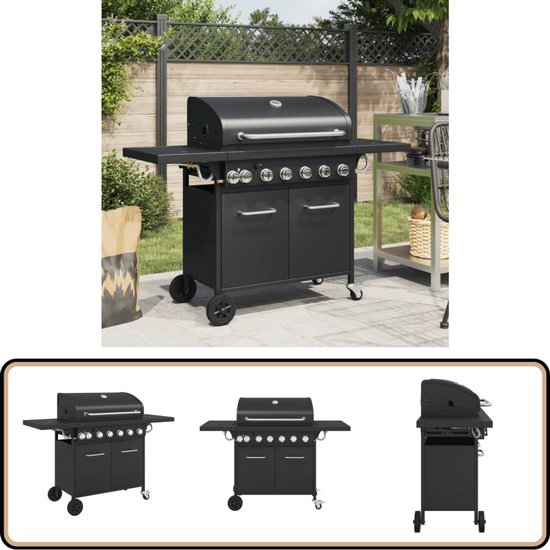 vidaXL Gasbarbecue - 7 Branders - Zwart - Gepoedercoat Staal Gasbarbecue - Bbq - Buitengoed - Tuinmeubilair - Barbecueset van Vidaxl
