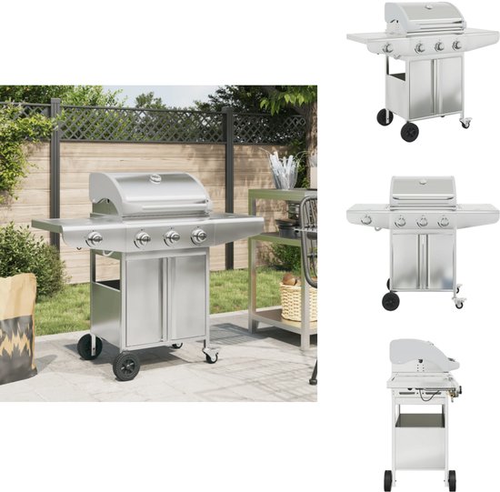 vidaXL Gasbarbecue - Gasbarbecues - Buitenkeuken - Bbq Gas - Gasbarbecue met 4 branders roestvrij staal zilverkleurig van Merkloos