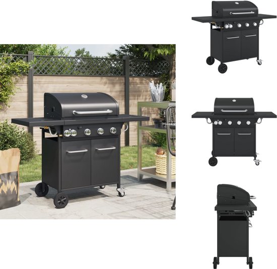 vidaXL Gasbarbecue - Gasbarbecues - Buitenkeuken - Bbq Gas - Gasbarbecue met 5 branders gepoedercoat staal zwart van VidaXL