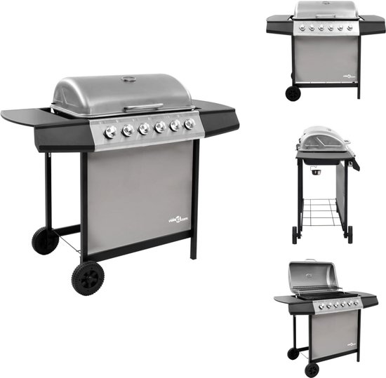 vidaXL Gasbarbecue-grill - Gasbarbecue Grills - Buiten Grill - Buiten Grills - Gasbarbecue met 6 branders zwart en zilverkleurig van Merkloos