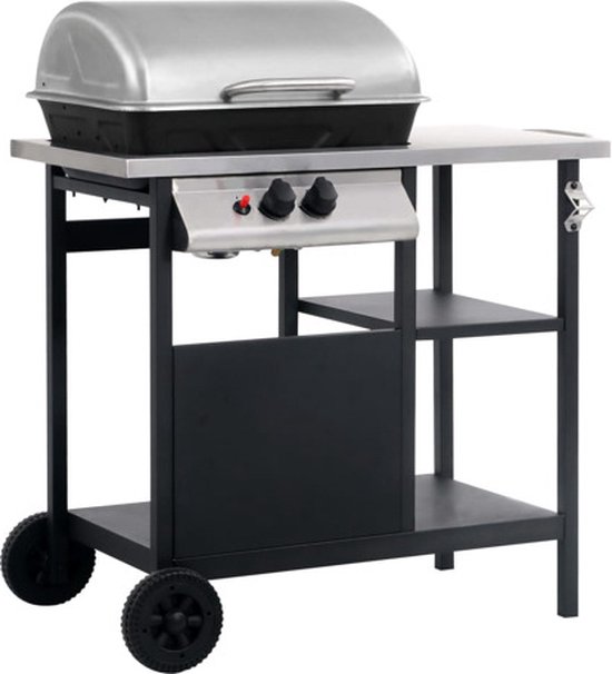 vidaXL Gasbarbecue met 3-laags zijtafel zwart en zilverkleurig van VidaXL
