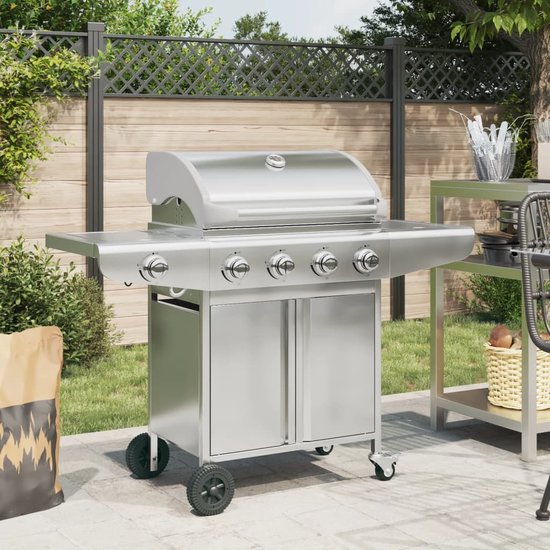 vidaXL Gasbarbecue met 5 branders roestvrij staal zilverkleurig van Merkloos