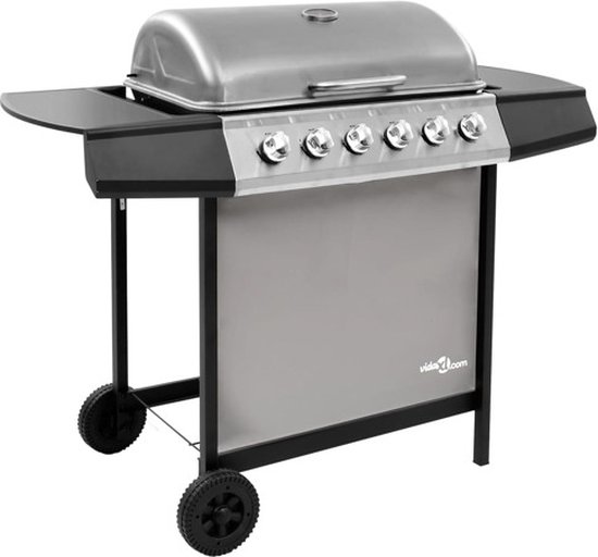 vidaXL Gasbarbecue met 6 branders zwart en zilverkleurig van vidaXL
