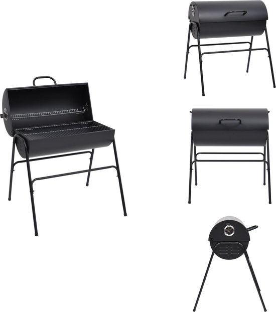 vidaXL Houtskool BBQ Grill - Houtskool BBQ Grills - Roker - Rokers - Barbecuevat met 2 kookroosters 80x95x90 cm staal zwart van Merkloos