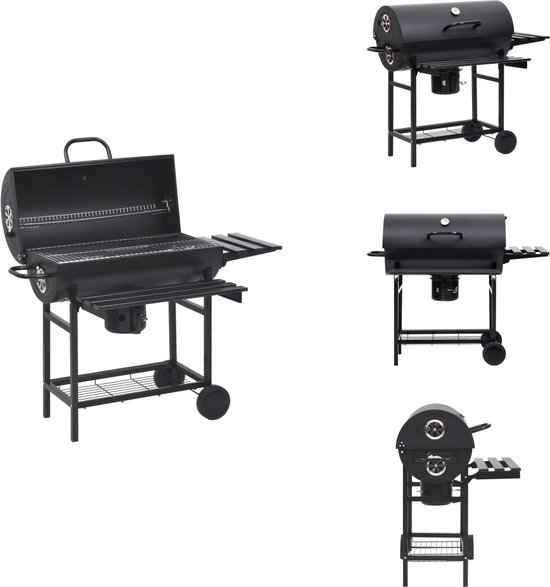 vidaXL Houtskool BBQ Grill - Houtskool BBQ Grills - Roker - Rokers - Barbecuevat met wielen en schappen 115x85x95 cm staal zwart van Merkloos