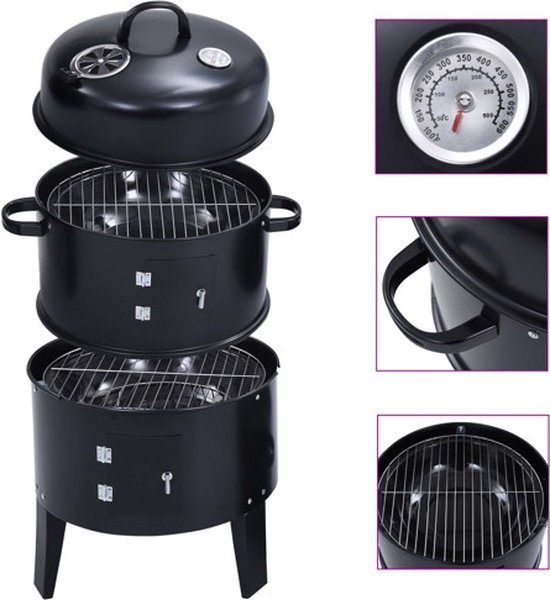 vidaXL Houtskoolroker barbecue-grill 3-in-1 40x80 cm