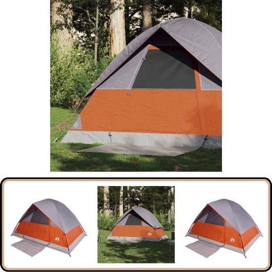 vidaXL Koepeltent - 2-persoons - Waterdicht - Grijs/Oranje Kampeerslaapplek - Campingtent - Koepeltent - Tent - Tweepersoons Tent van Vidaxl