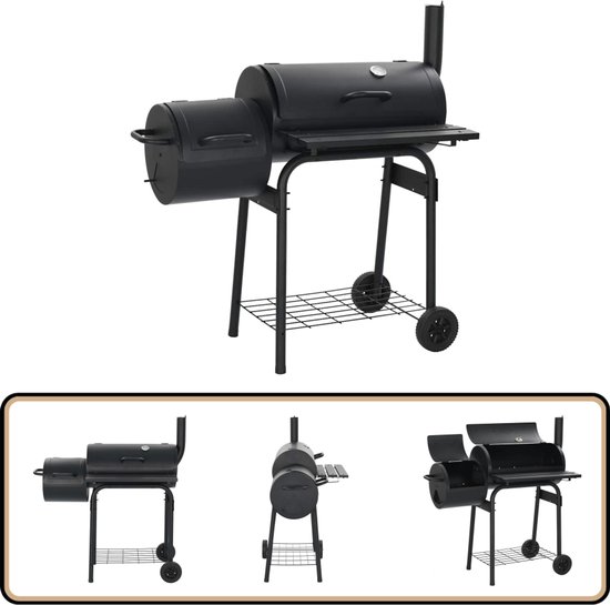 vidaXL Rookbarbecue Houtskool - Zwart - 3 Roosters Rookbarbecue - Bbq - Houtskoolbarbecue - Buitengrill - Tuingoed van Merkloos