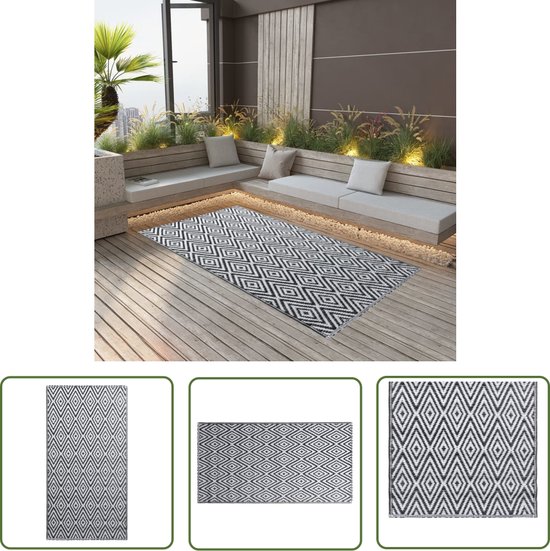 vidaXL Tuintapijt - Buitenkleed - Buitenkleed ARAKIL 160x230 cm PP wit en zwart - Patio Dekens - Veranda Tapijt - Buitendecoratie van Merkloos
