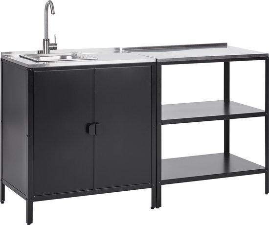 VILAMA - Tuin kookeiland met keukenkast - Zwart - 2-delig - RVS