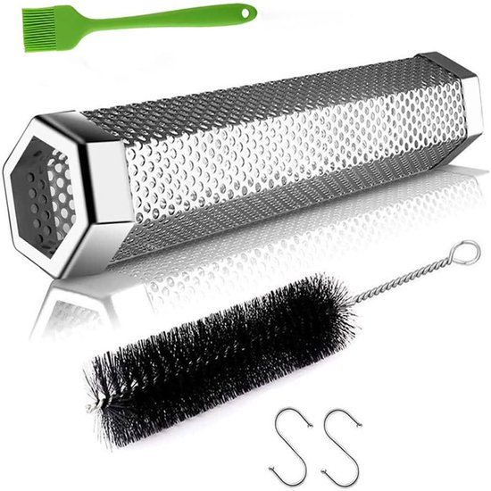 Vitdipy - Smokerbox - 31x5x5cm - BBQ Rookbuis - Rookbox - Rookbuis - Rookgenerator - Smoker tube - Geschikt voor elektrische, gas-, houtskool en pelletgrill barbecues - Met haak en borstel - RVS van Merkloos