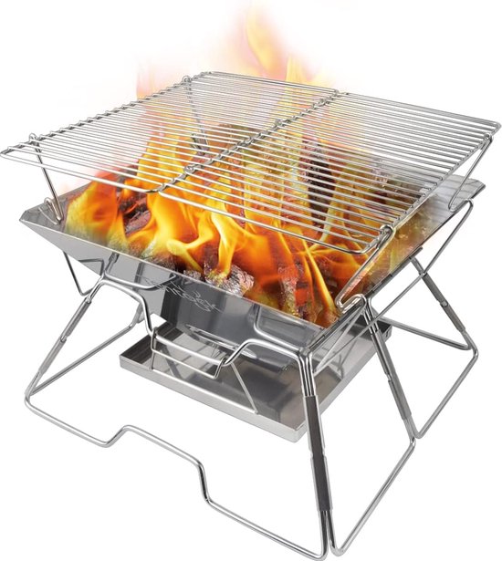 Vouwgrill, roestvrij staal, camping, houtskoolgrill, draagbare picknickgrill, opvouwbare BBQ, grill, outdoor, camping, grillset, winddicht, vouwgrill, staande grill met draagtas voor picknick, wandelen en tuin van Esbit